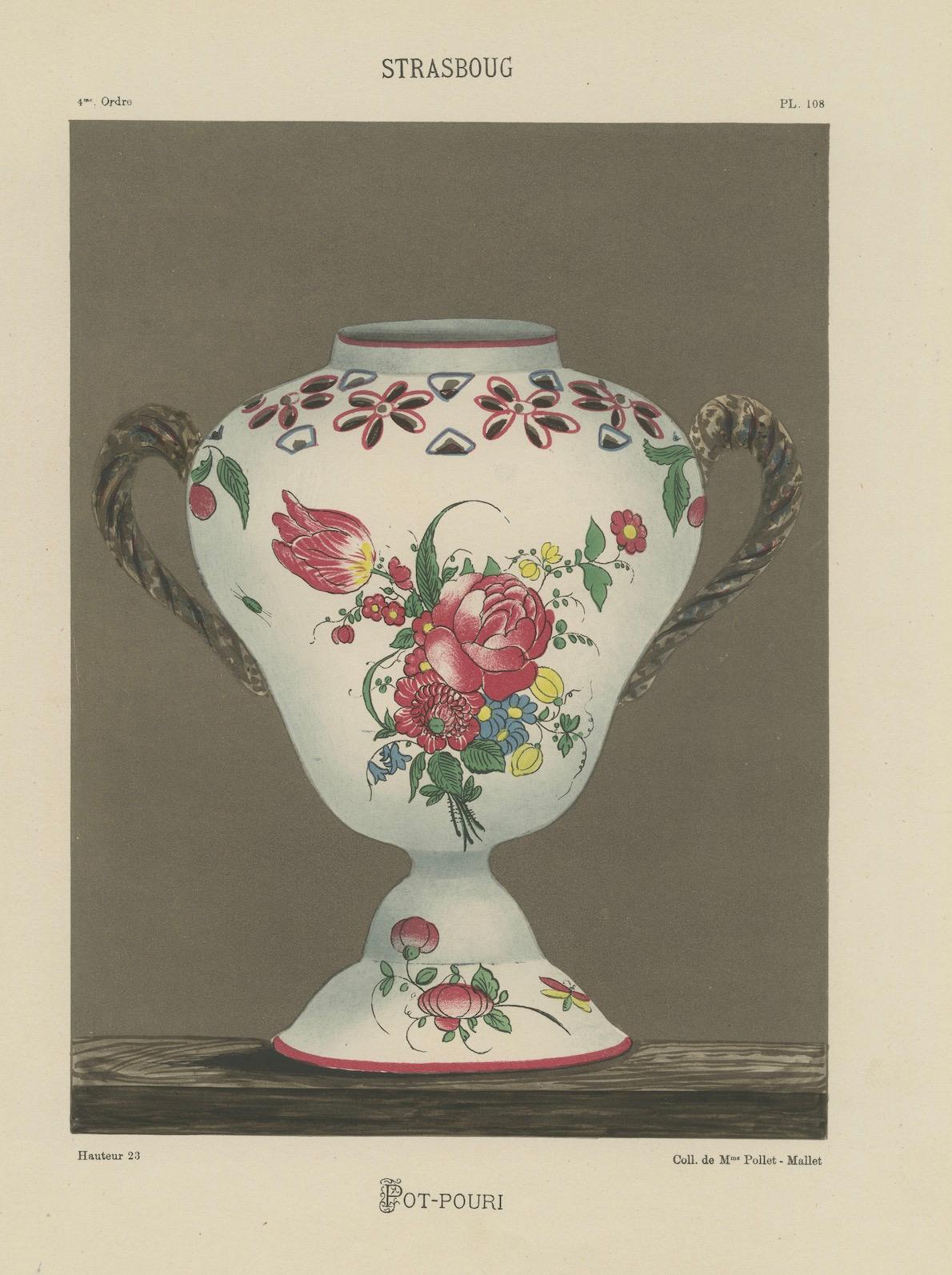 Paper Floral Elegance: Strasbourg Pot-Pourri - A Vibrant Chromolithograph, 1874 For Sale
