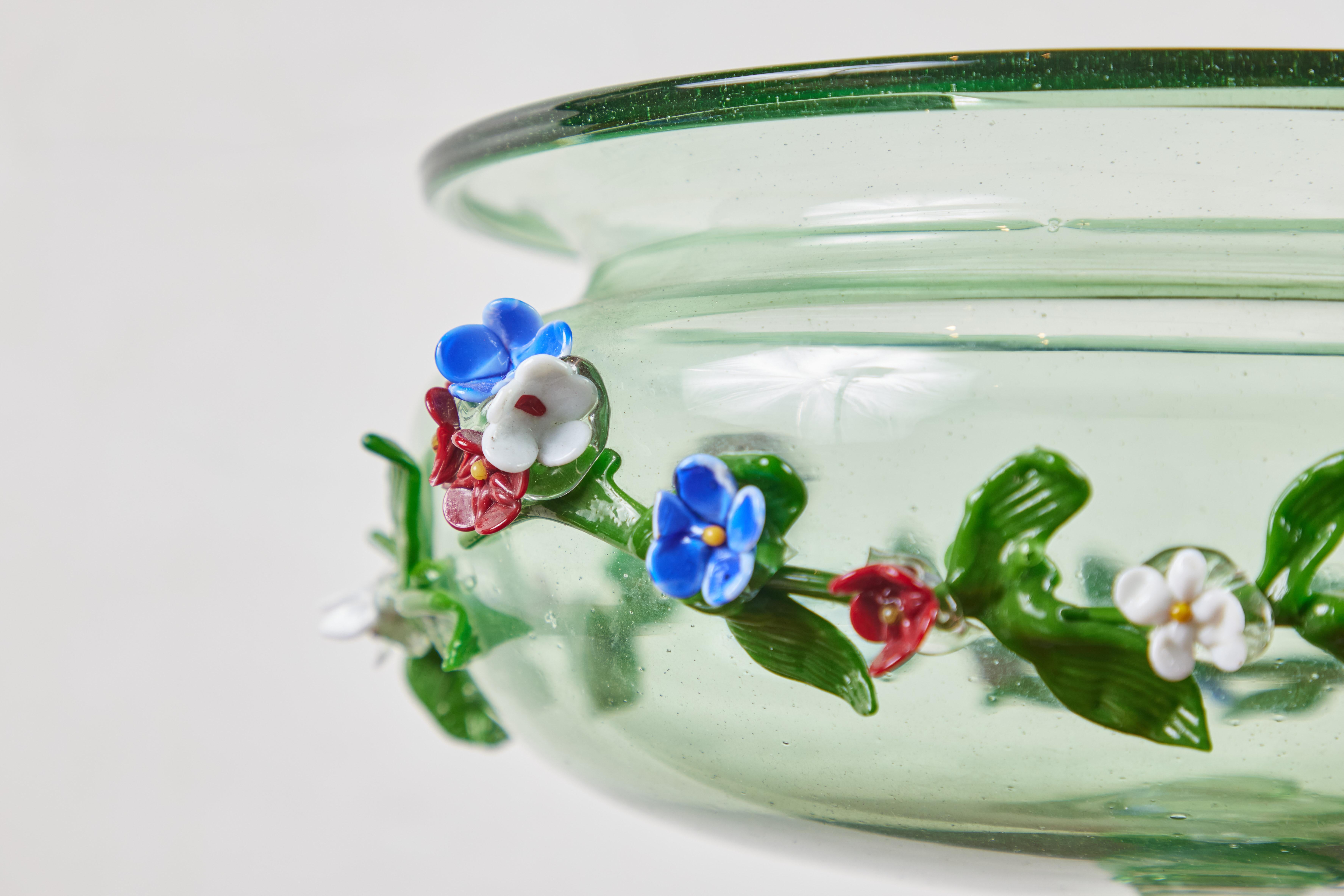 Floral Embellished, Italian Glass Tazza In Good Condition For Sale In Newport Beach, CA