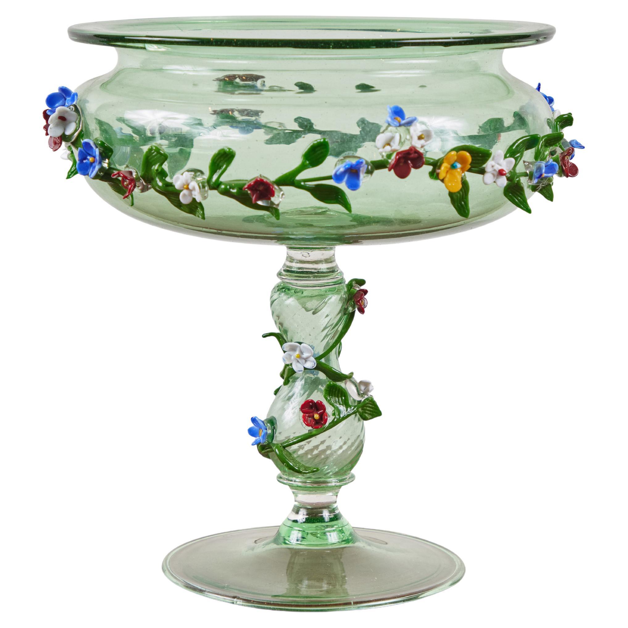 Floral Embellished, Italian Glass Tazza