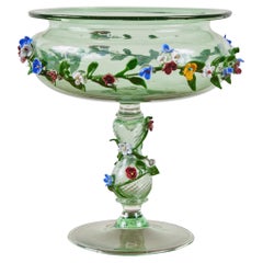 Floral Embellished, Italian Glass Tazza