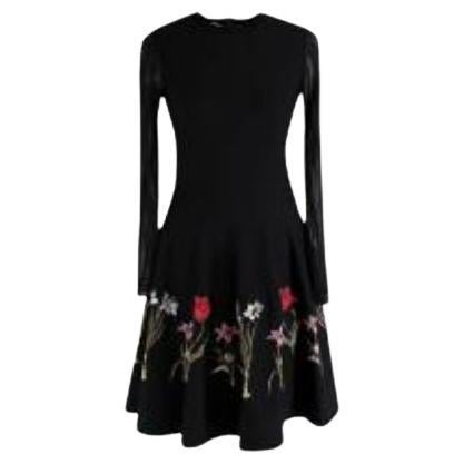 Floral Embroidered Dress with Sheer Sleeves For Sale