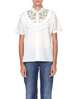 Floral Embroidered Victorian Style Ruffled Blouse