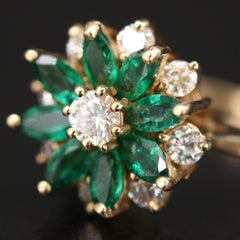 Floral Emerald Diamond Gold Engagement Wedding Ring Marquise Cut Cluster Ring