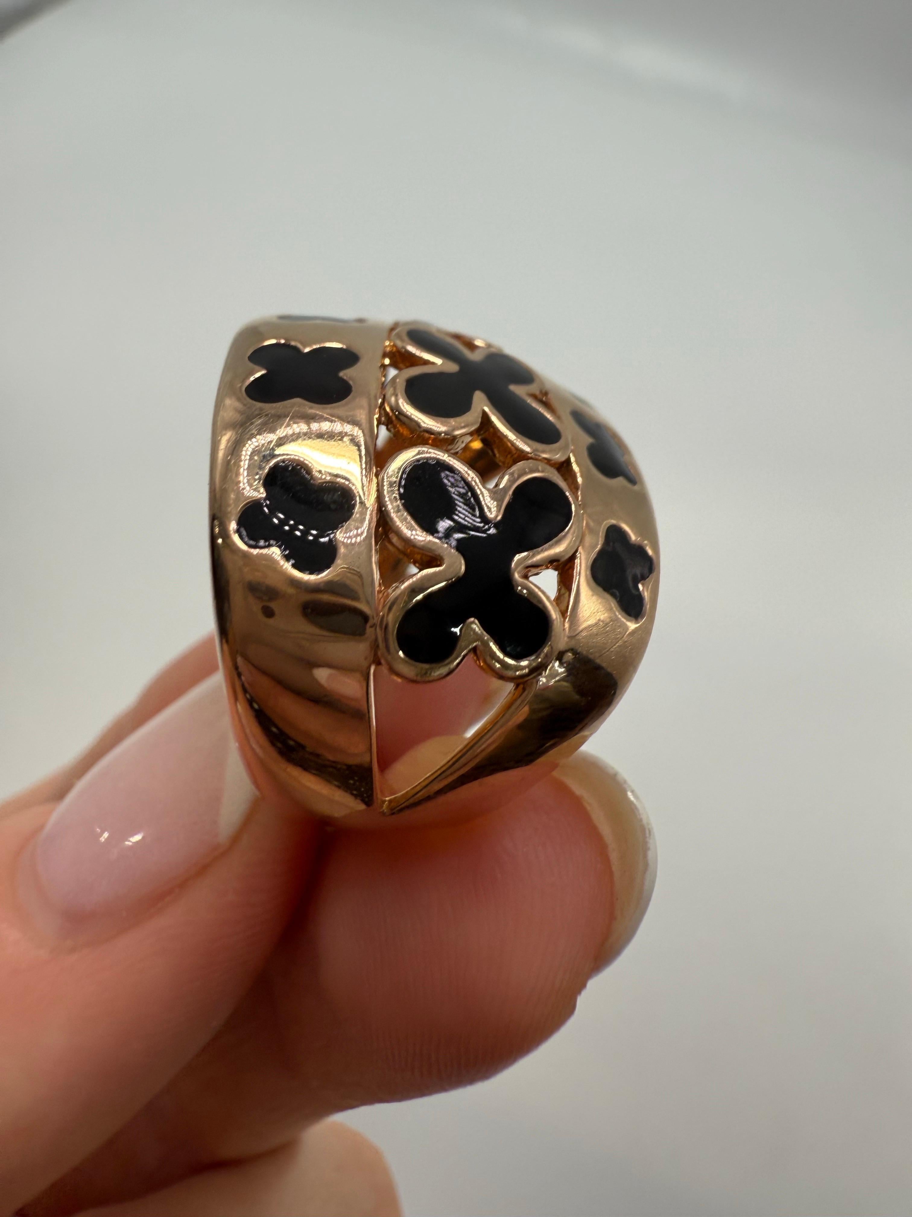 Anello con smalto floreale in oro rosa 14KT in vendita 1