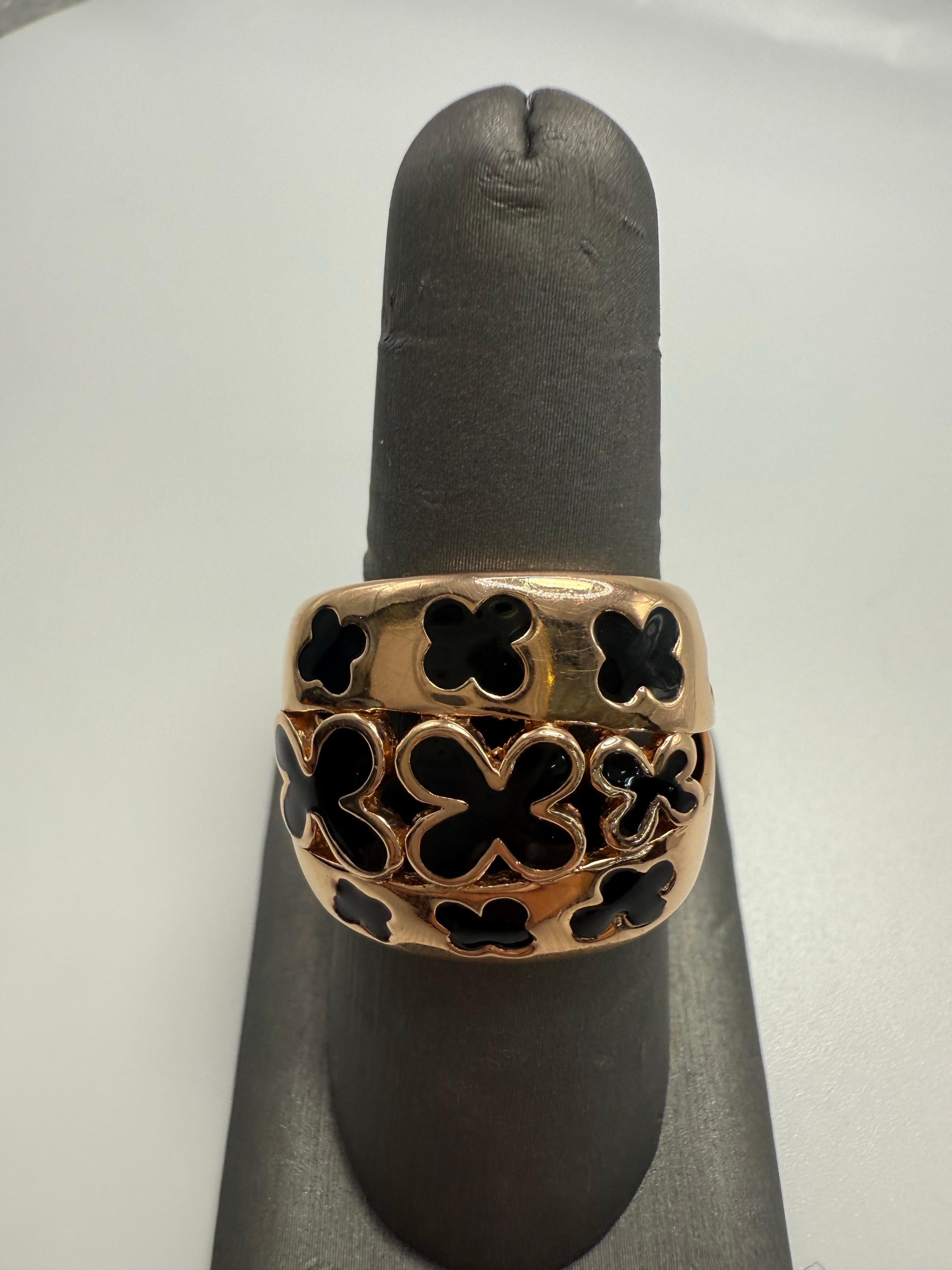 Anello con smalto floreale in oro rosa 14KT in vendita 2