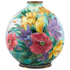 Retro Floral Enamel Vase by Camille Fauré