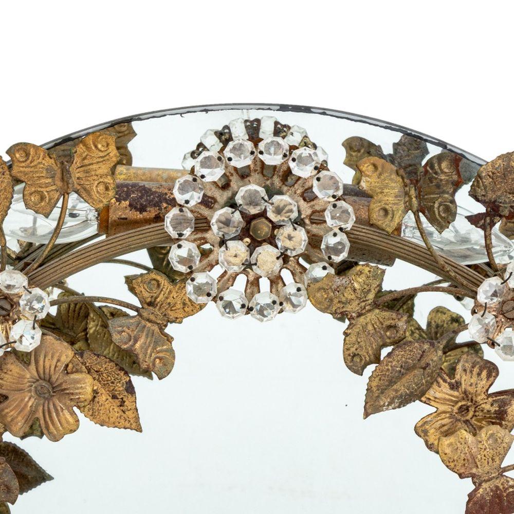 Floral Encrusted Gilt Metal Vanity Mirror Regencia de Hollywood en venta