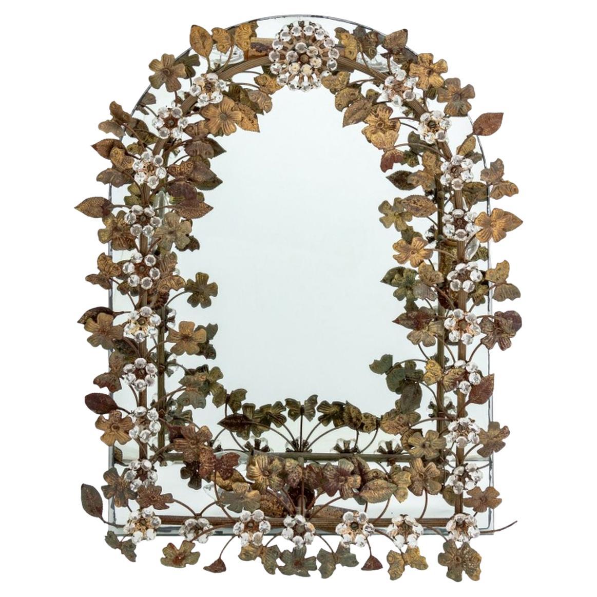Floral Encrusted Gilt Metal Vanity Mirror en venta