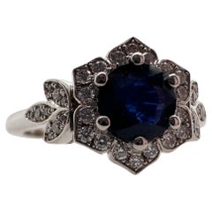 Floral Engagement ring 14KT white gold Natural sapphire 1.02ct