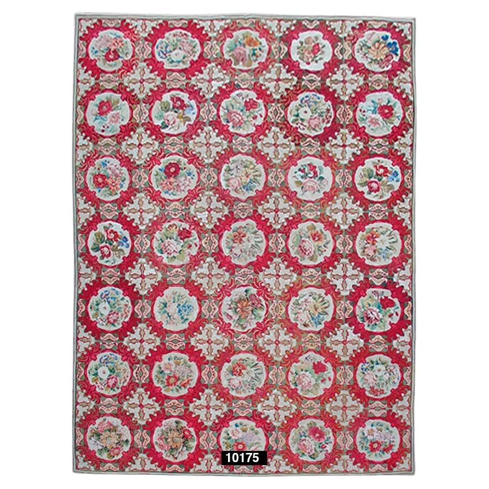 Floral English Needlepoint Rug, 19th Century