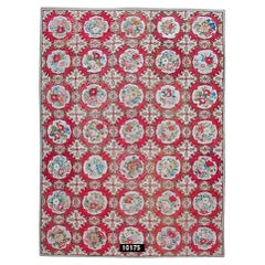 Floral English Needlepoint Rug, 19th Century