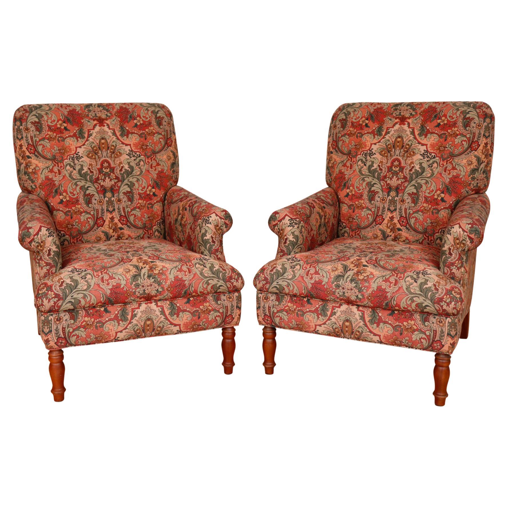 Pair of Floral English Style Lounge Chairs