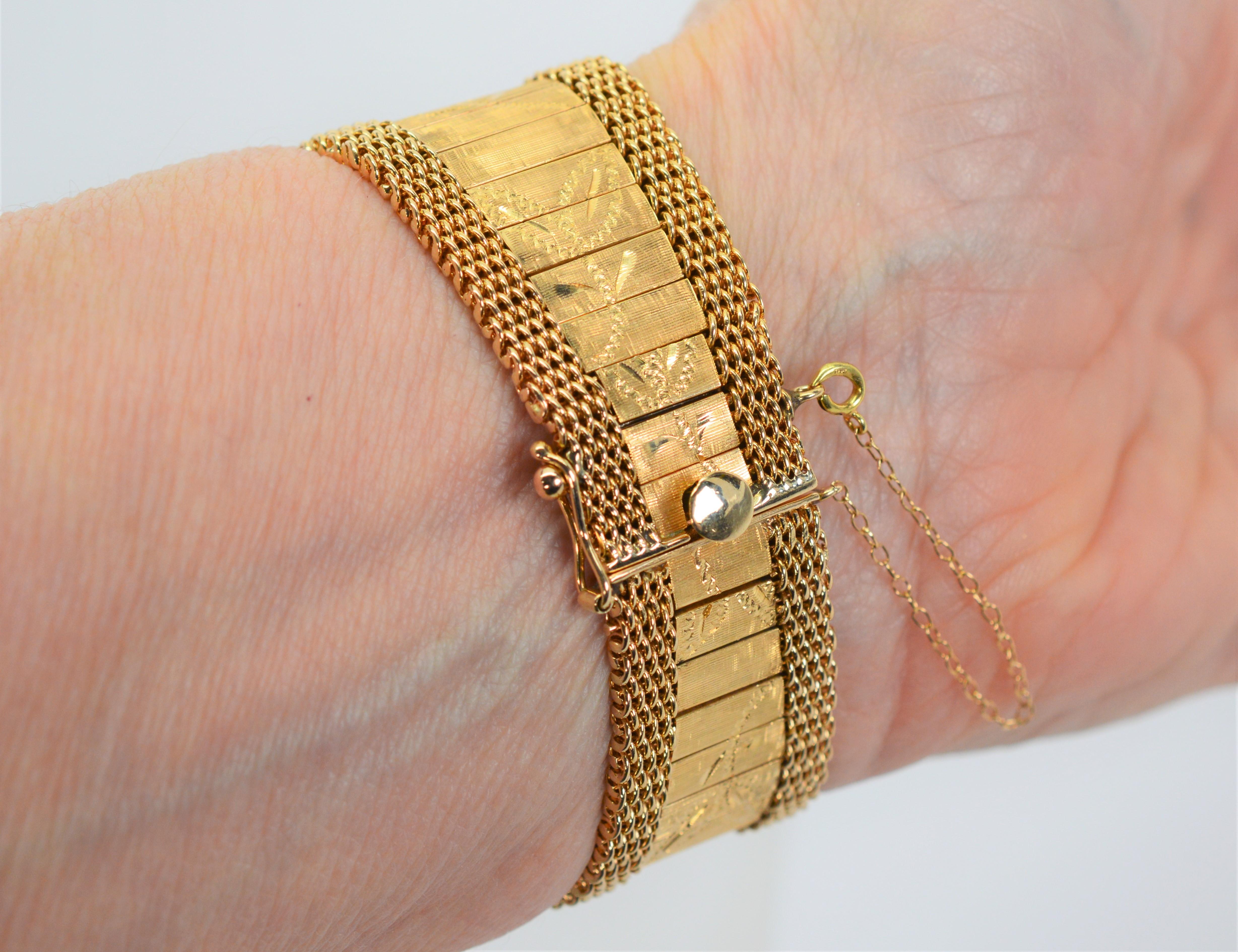 Vintage 14K Yellow Gold Floral Bracelet Hidden Wrist Watch w Diamond Charm For Sale 3