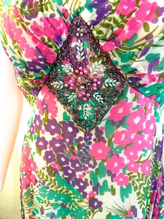 Floral Evening Gown w/ Elaborate Beadwork - 1950's