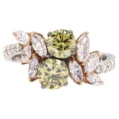 Anello a grappolo di diamanti naturali giallo fantasia floreale in oro massiccio 14 carati (certificato)