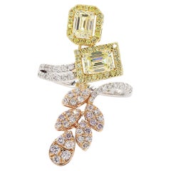 Floral Fancy Yellow Pink Halo Natural Diamond Ring in 18K Solid Gold (Certified)