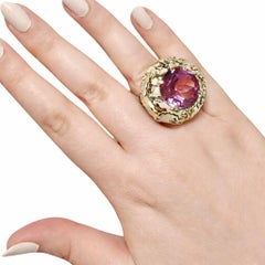 32 Ct Ametrine Cocktail Ring Diamonds Enamel 18K Gold Konforti Floral Fantasy
