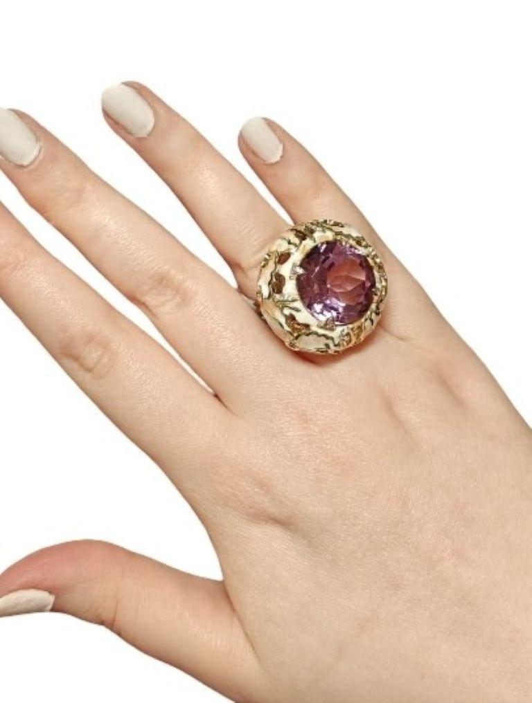 Artist 32ct. Ametrine Cocktail Ring 18K Yellow Gold Hot Enamel Sapphire & Diamonds For Sale