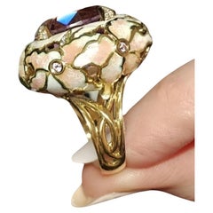 Cocktail Ring 18K Yellow Gold 32ct Ametrine Gemstone Enamel Sapphire & Diamonds