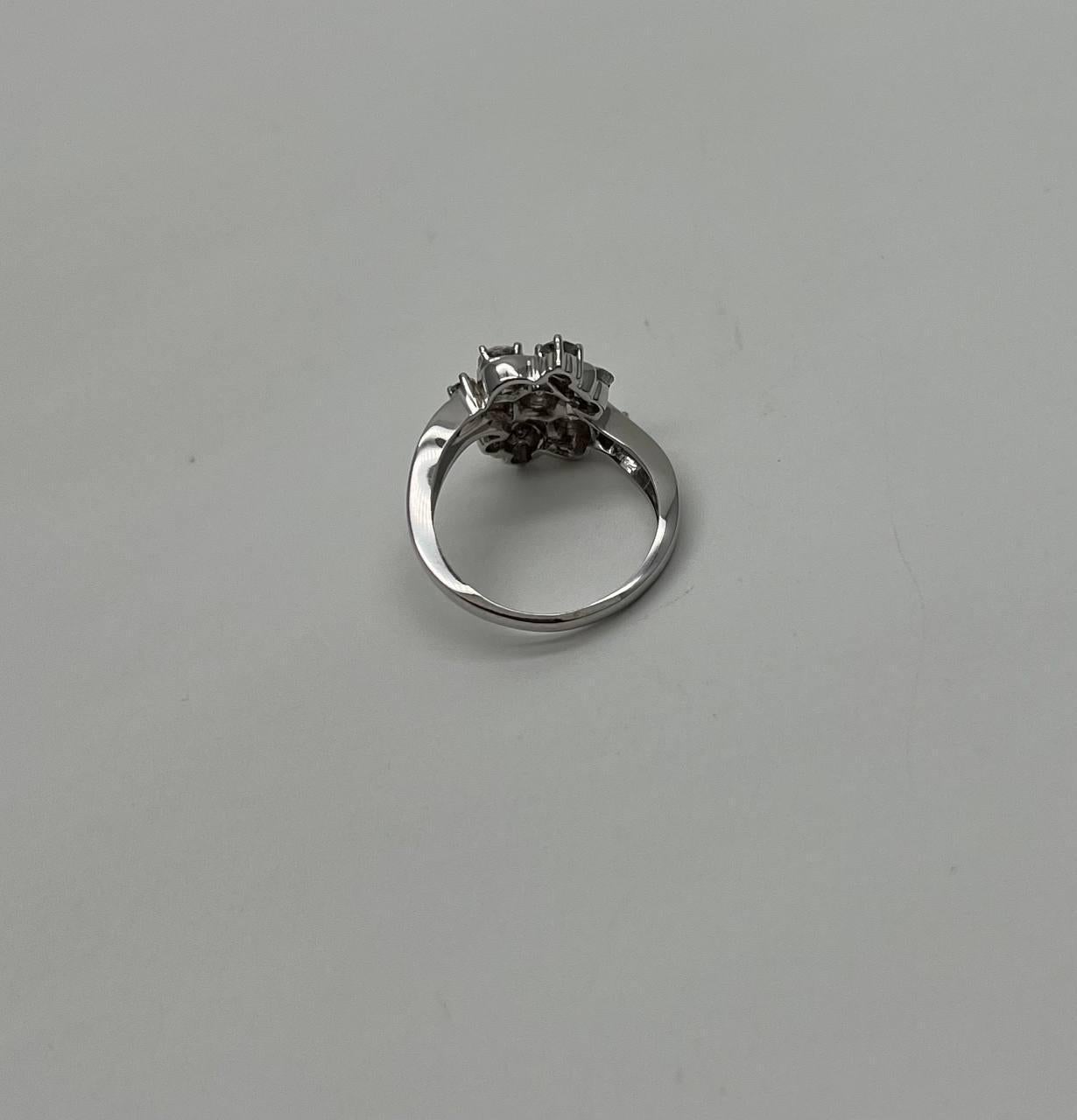Contemporary Floral Flower Bouquet White Diamonds 14K White Gold Statement Cocktail Ring For Sale