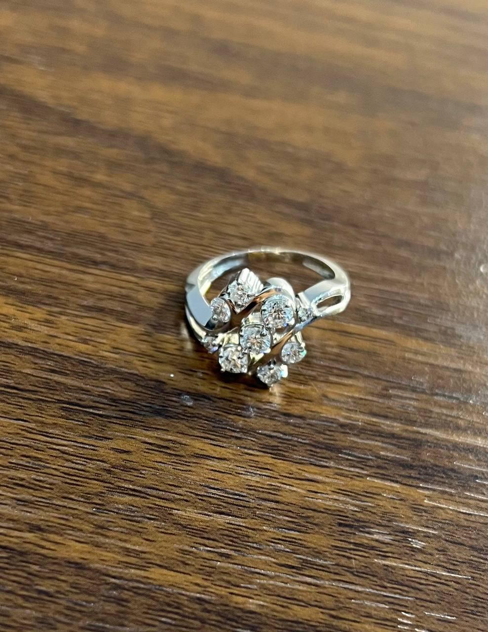 Floral Flower Bouquet White Diamonds 14K White Gold Statement Cocktail Ring In New Condition For Sale In Oakton, VA