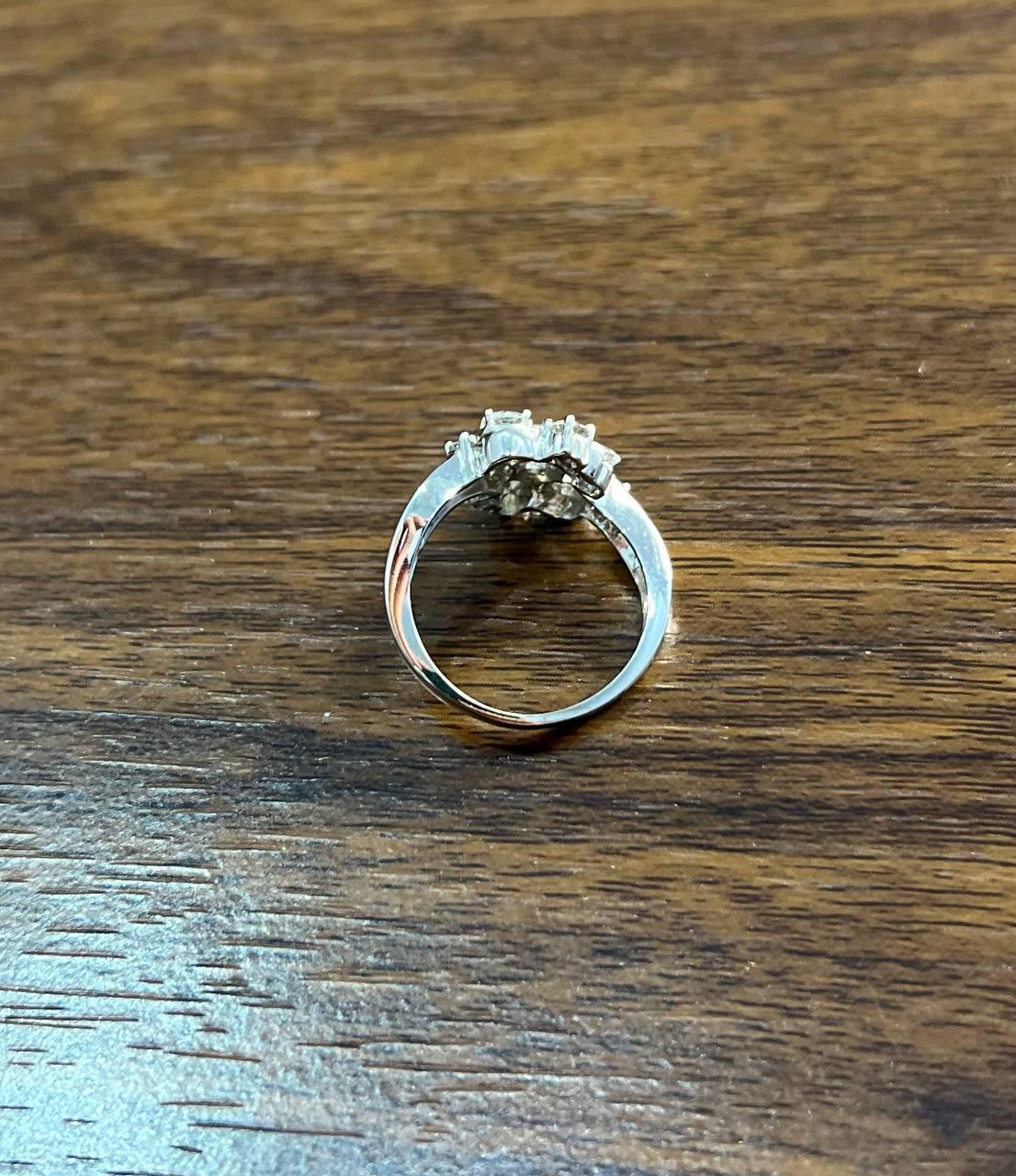 Women's Floral Flower Bouquet White Diamonds 14K White Gold Statement Cocktail Ring For Sale
