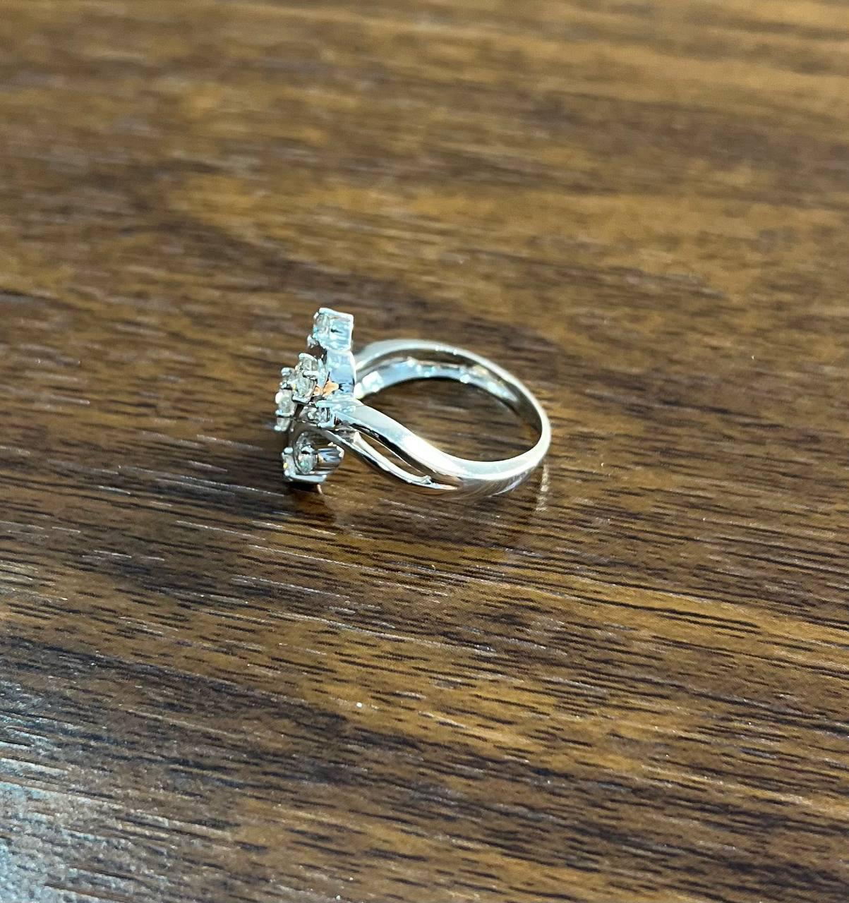 Floral Flower Bouquet White Diamonds 14K White Gold Statement Cocktail Ring For Sale 2