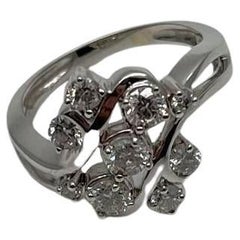 Floral Flower Bouquet White Diamonds 14K White Gold Statement Cocktail Ring