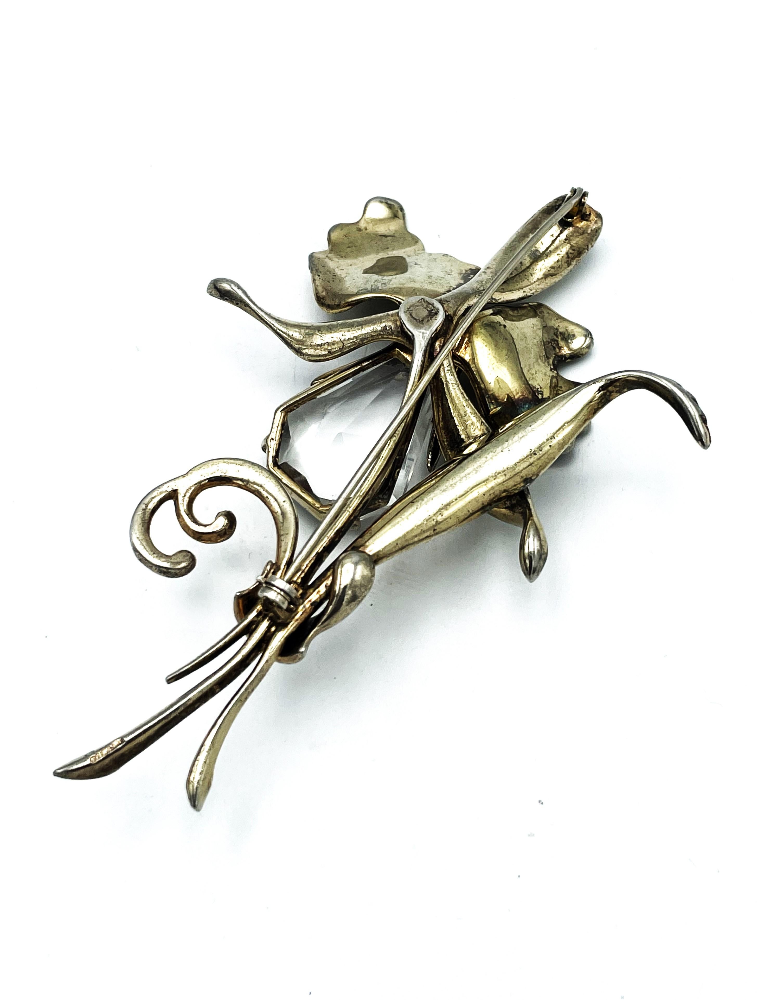 Kite Cut  Flower Brooch by Kreisler NY, kite shaped orchid, Sterling Silver gold plated  For Sale