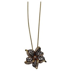 Floral Flower Lilly Champagner Cognac Diamant Pave Set 14K Gold Anhänger Halskette