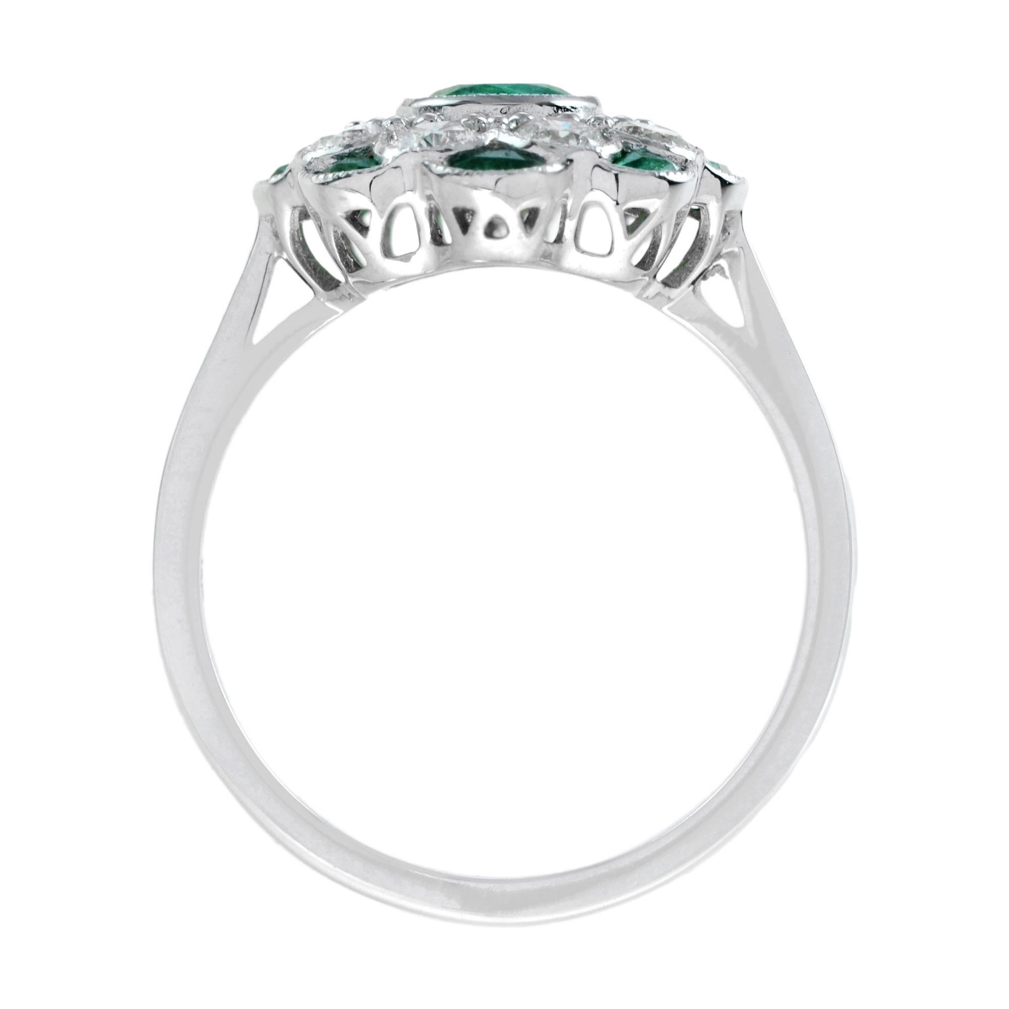 Floral Flower Petals Green Emerald & Diamond Art Deco Style 14K White Gold Ring im Zustand „Neu“ im Angebot in Oakton, VA