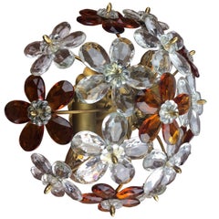 Floral Flush Mount With Crystal Flowers , Italy, Mid-20th Century