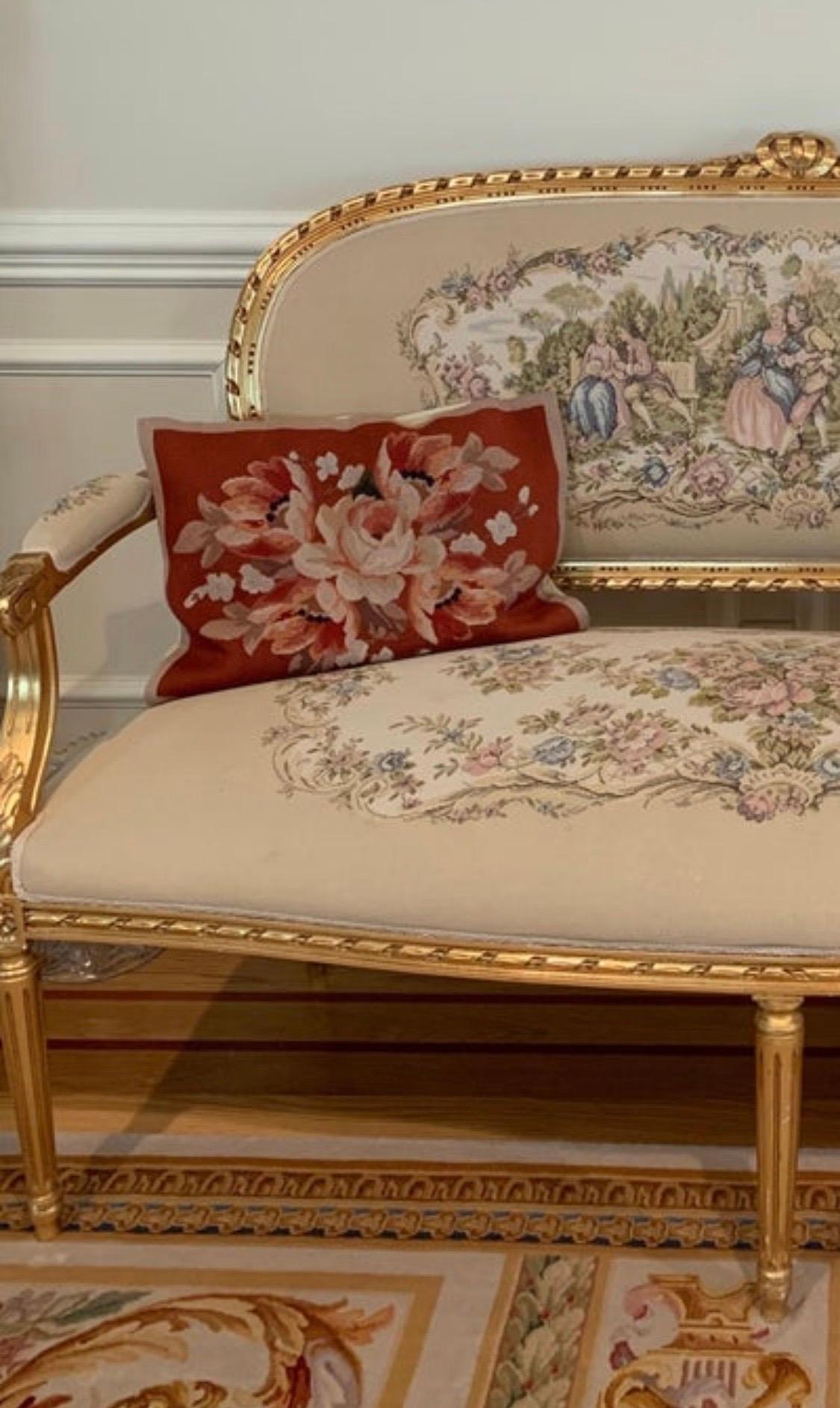 Late 20th Century Floral French Provincial Needlepoint Lumbar Pillow For Sale
