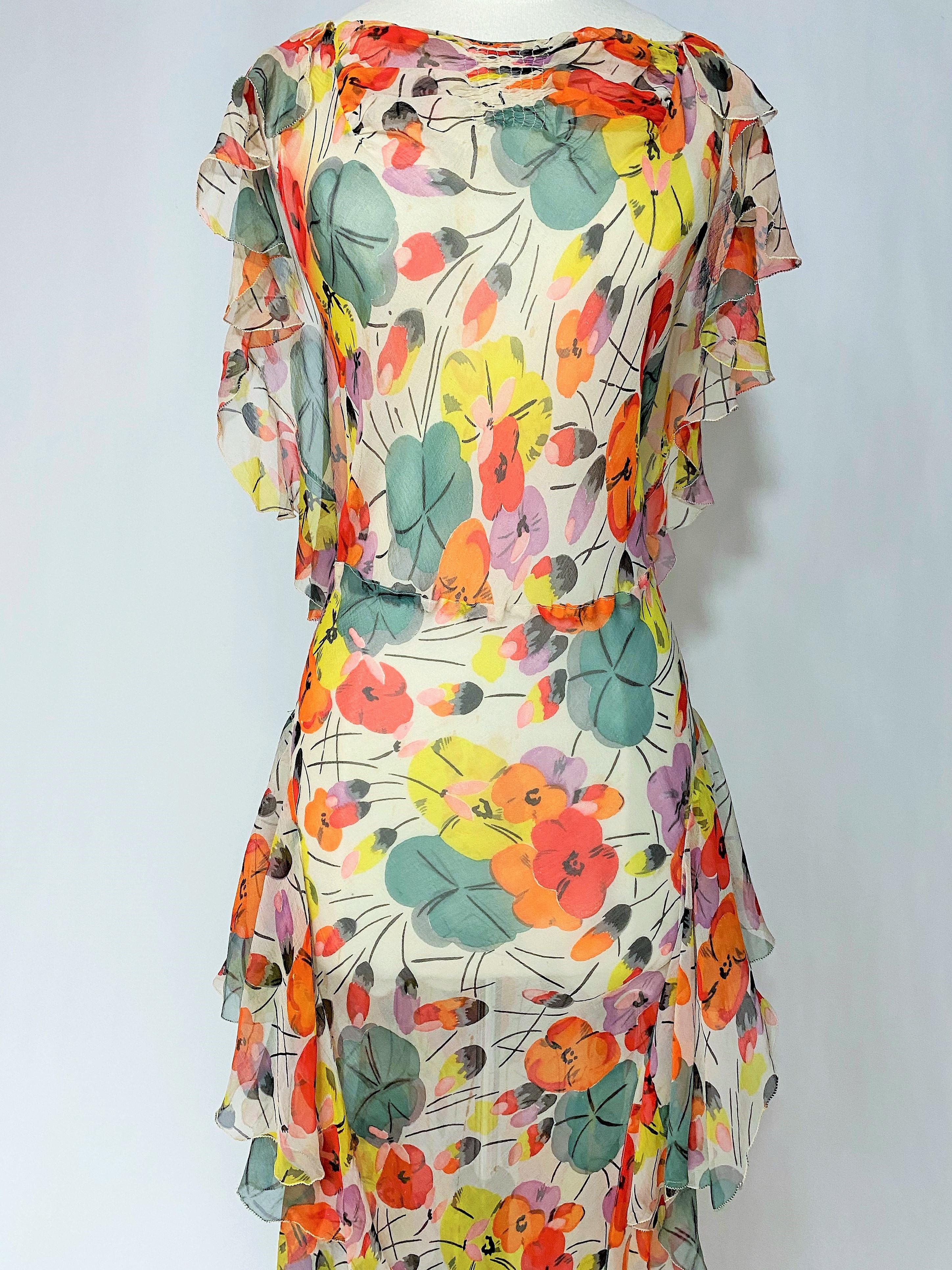 Floral Frinted Chiffon Silk summer Dress inspired by Raoul Dufy Circa 1938-1940 4