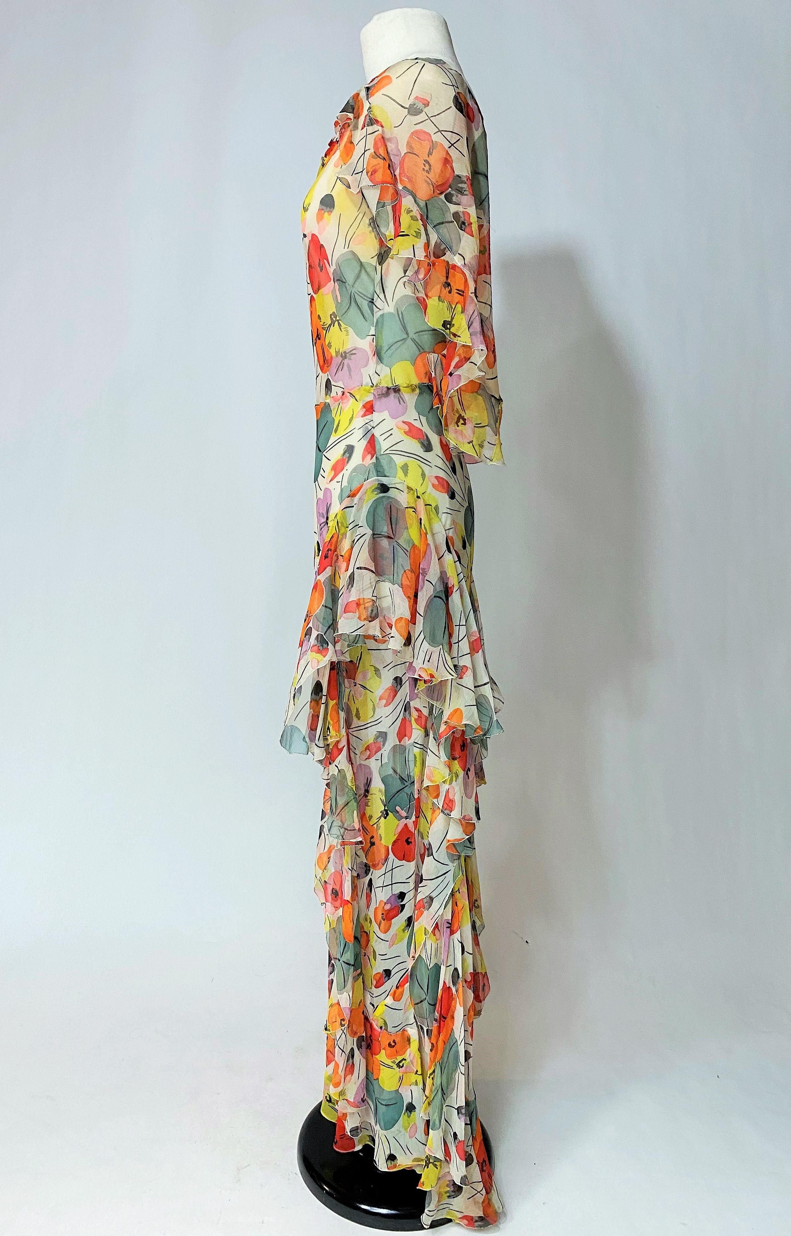 Floral Frinted Chiffon Silk summer Dress inspired by Raoul Dufy Circa 1938-1940 5