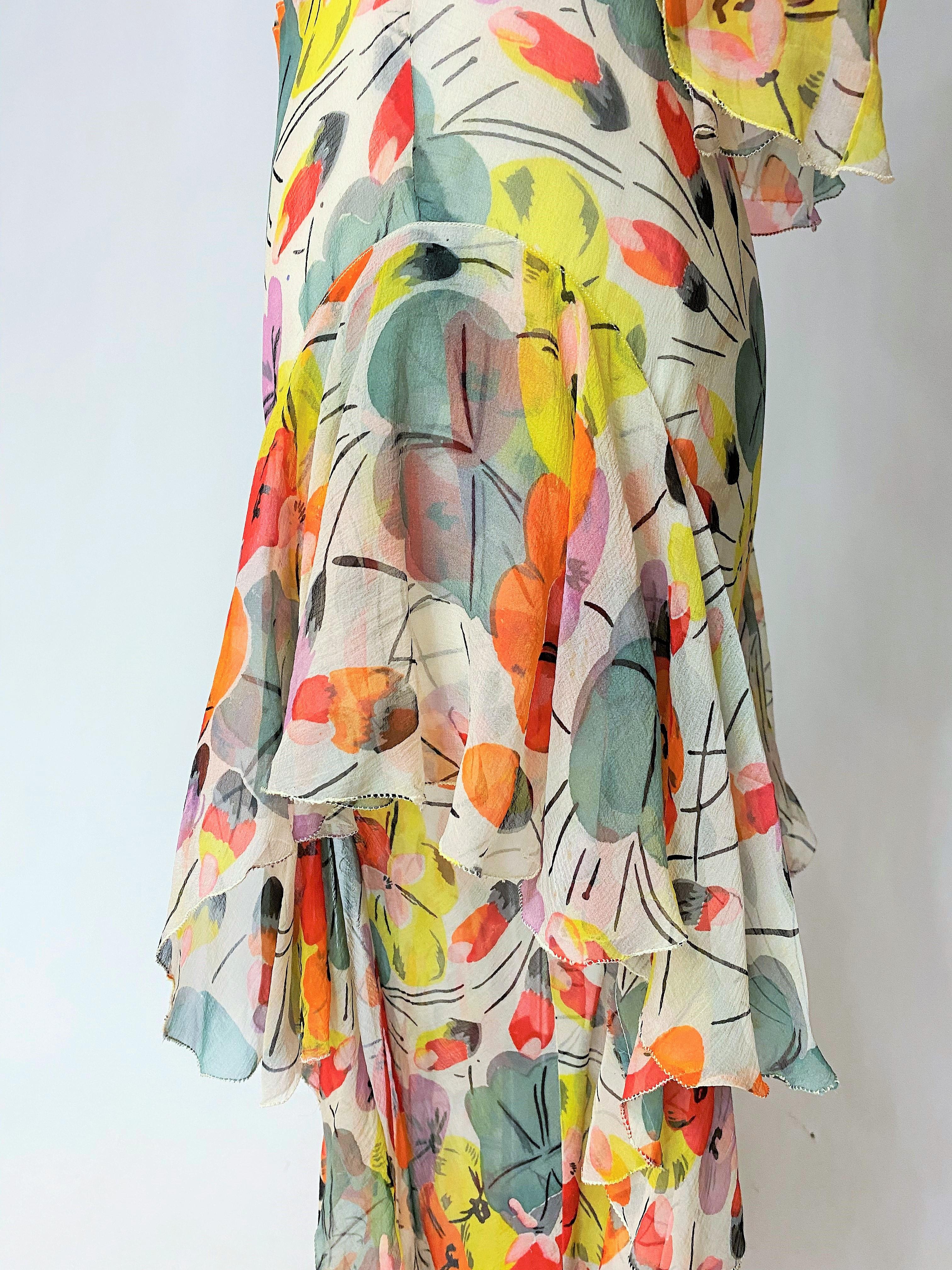 Floral Frinted Chiffon Silk summer Dress inspired by Raoul Dufy Circa 1938-1940 6