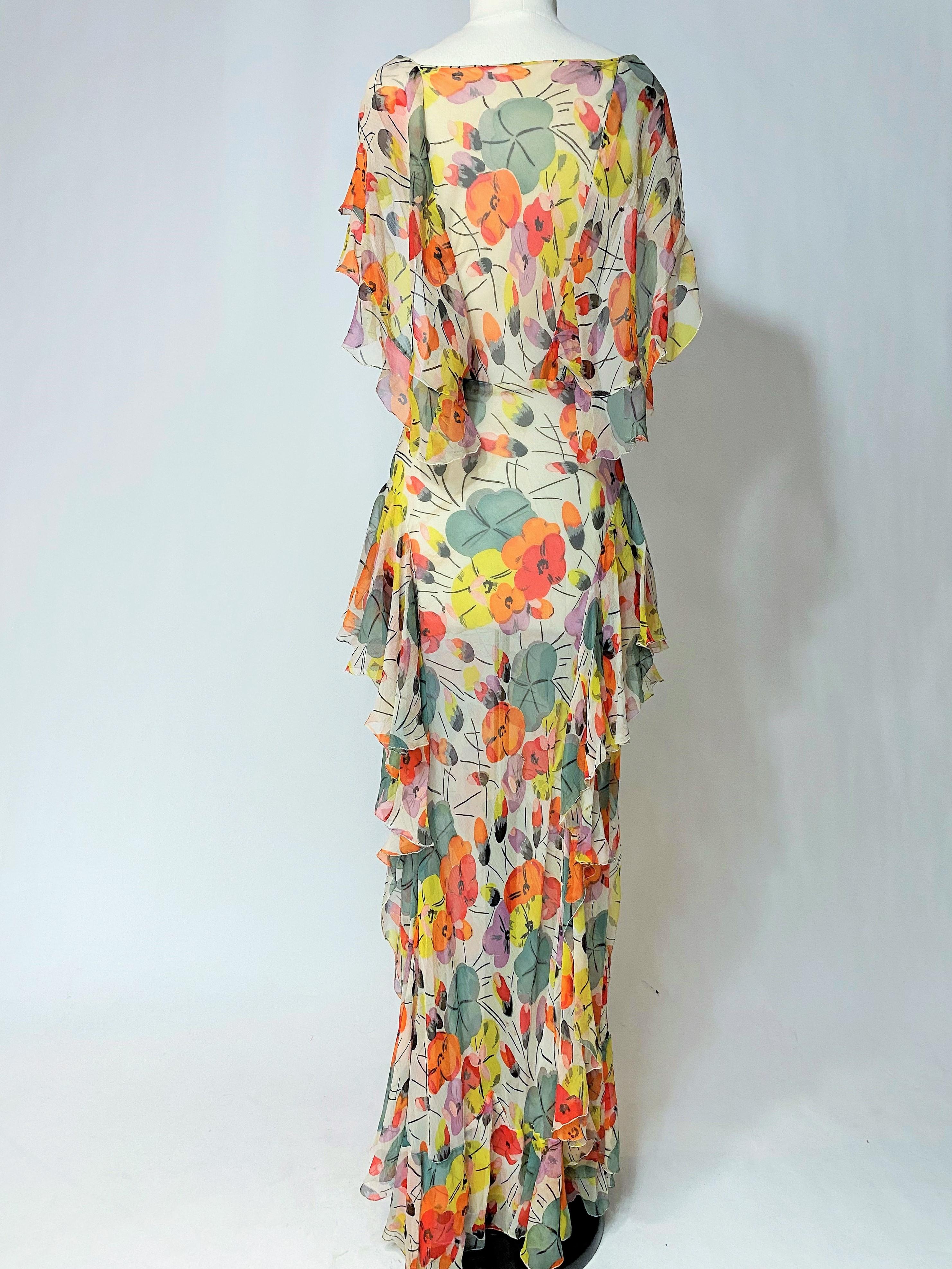 Floral Frinted Chiffon Silk summer Dress inspired by Raoul Dufy Circa 1938-1940 7