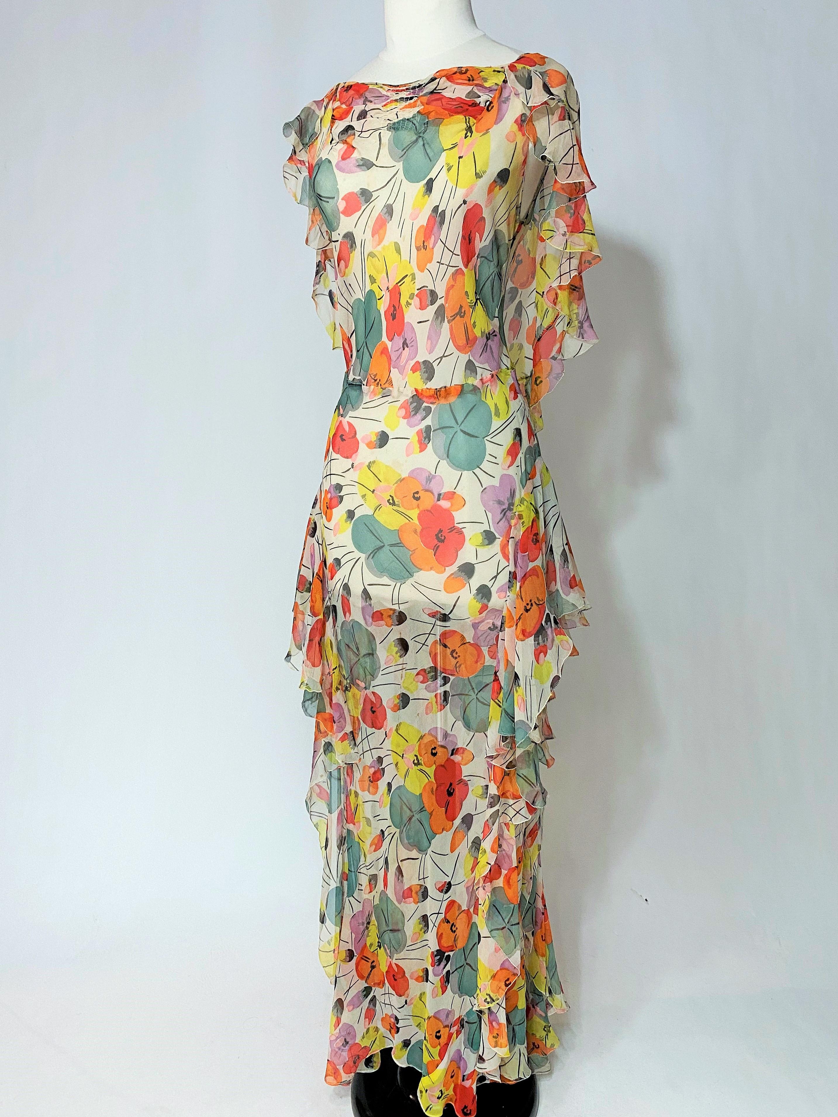 Floral Frinted Chiffon Silk summer Dress inspired by Raoul Dufy Circa 1938-1940 8