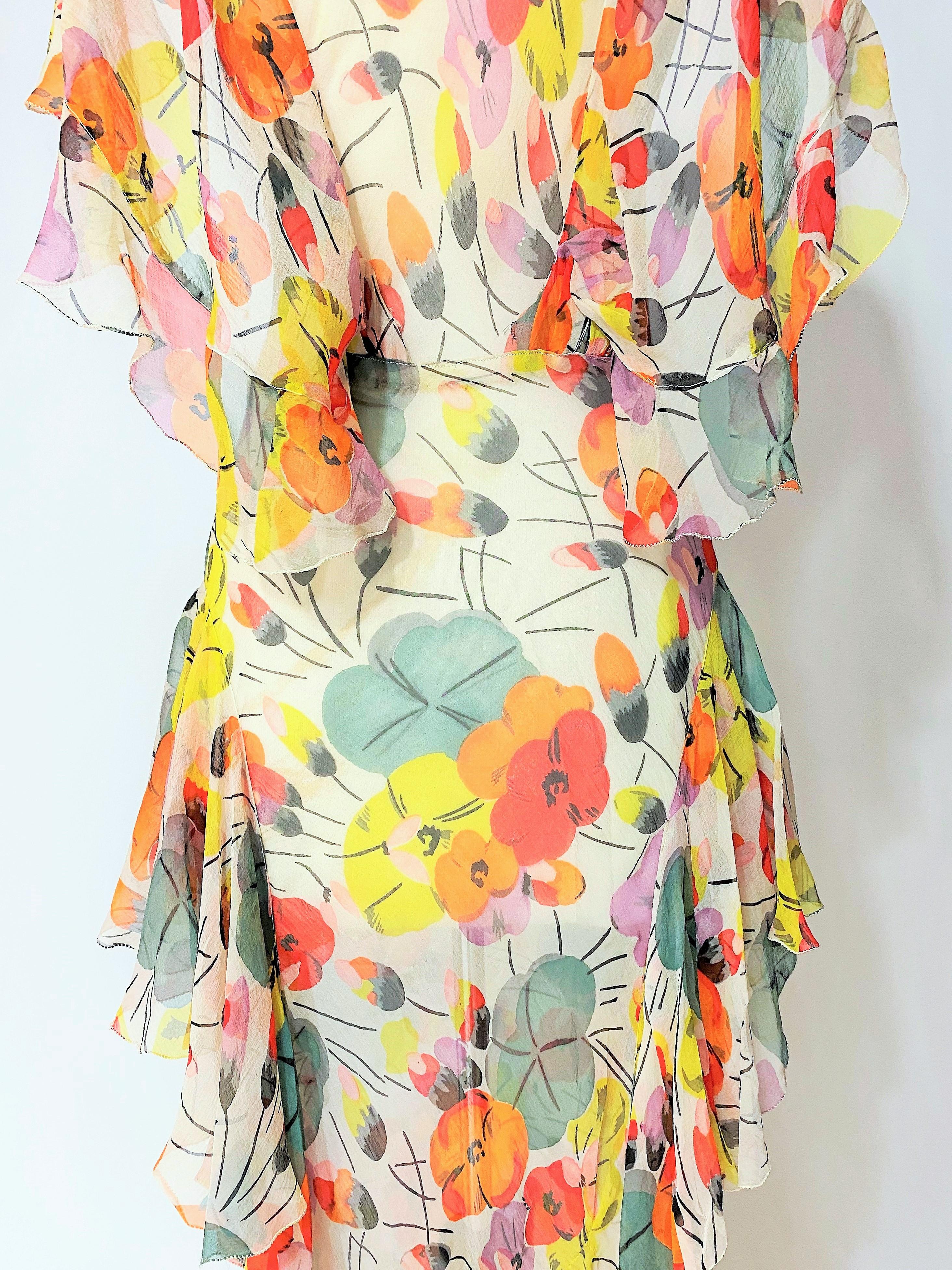 Floral Frinted Chiffon Silk summer Dress inspired by Raoul Dufy Circa 1938-1940 1