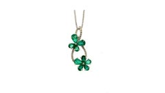 Floral Genuine Emerald Gemstone Pendant Necklace in 925 Sterling Silver for Her
