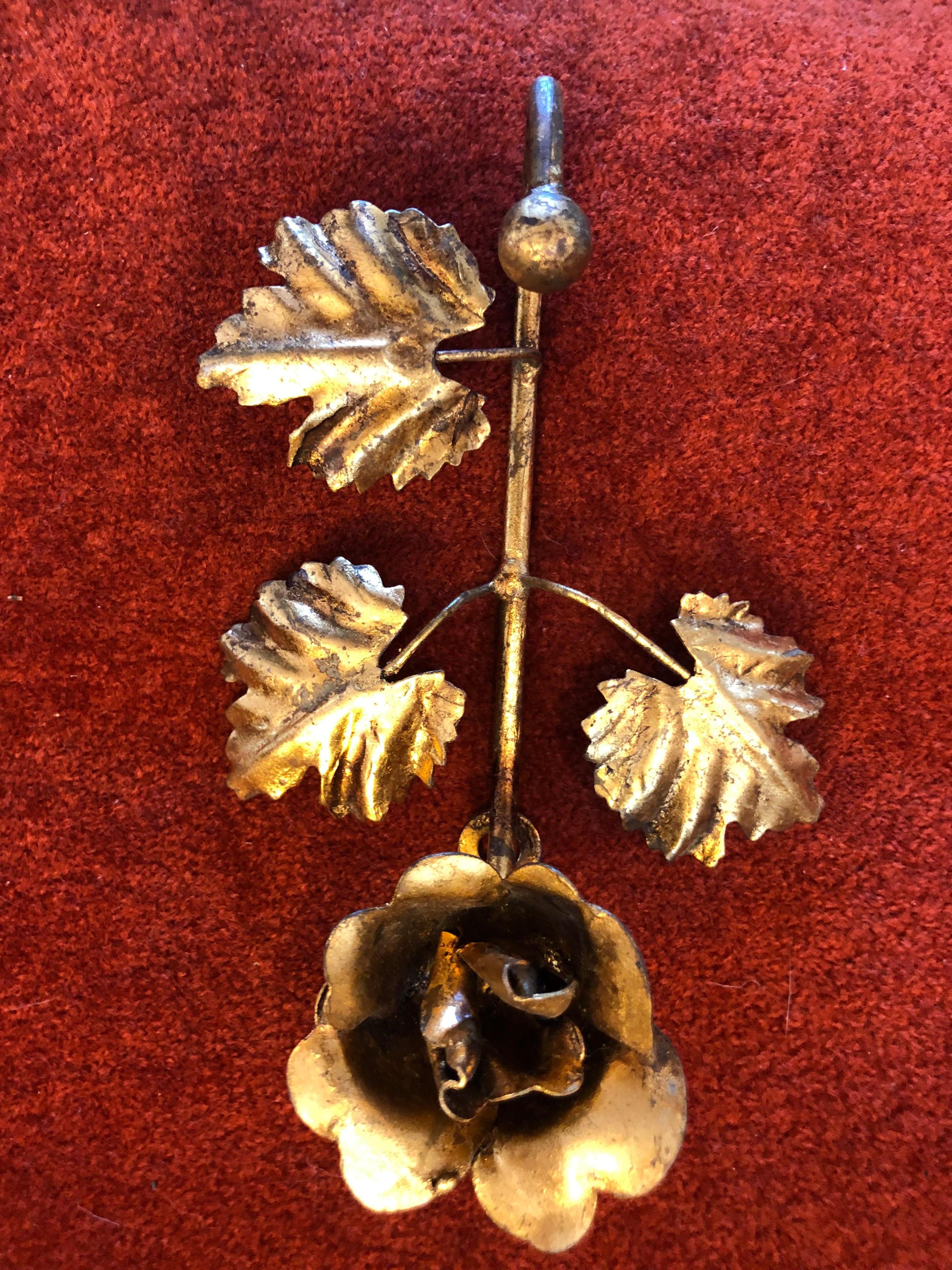  Gilt Iron Hook in the shape of a Rose In Excellent Condition In Redding, CT