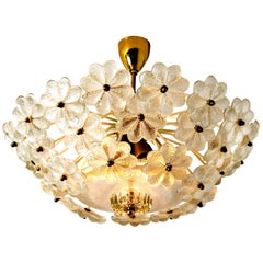 Floral Glass and Brass Flush Mount Chandelier by Ernst Palme, 1970s