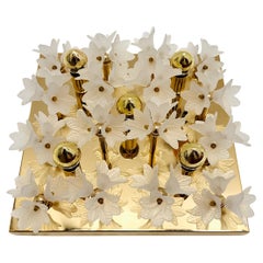 Floral Glass and Brass Wall Lamp or Flush Lamp