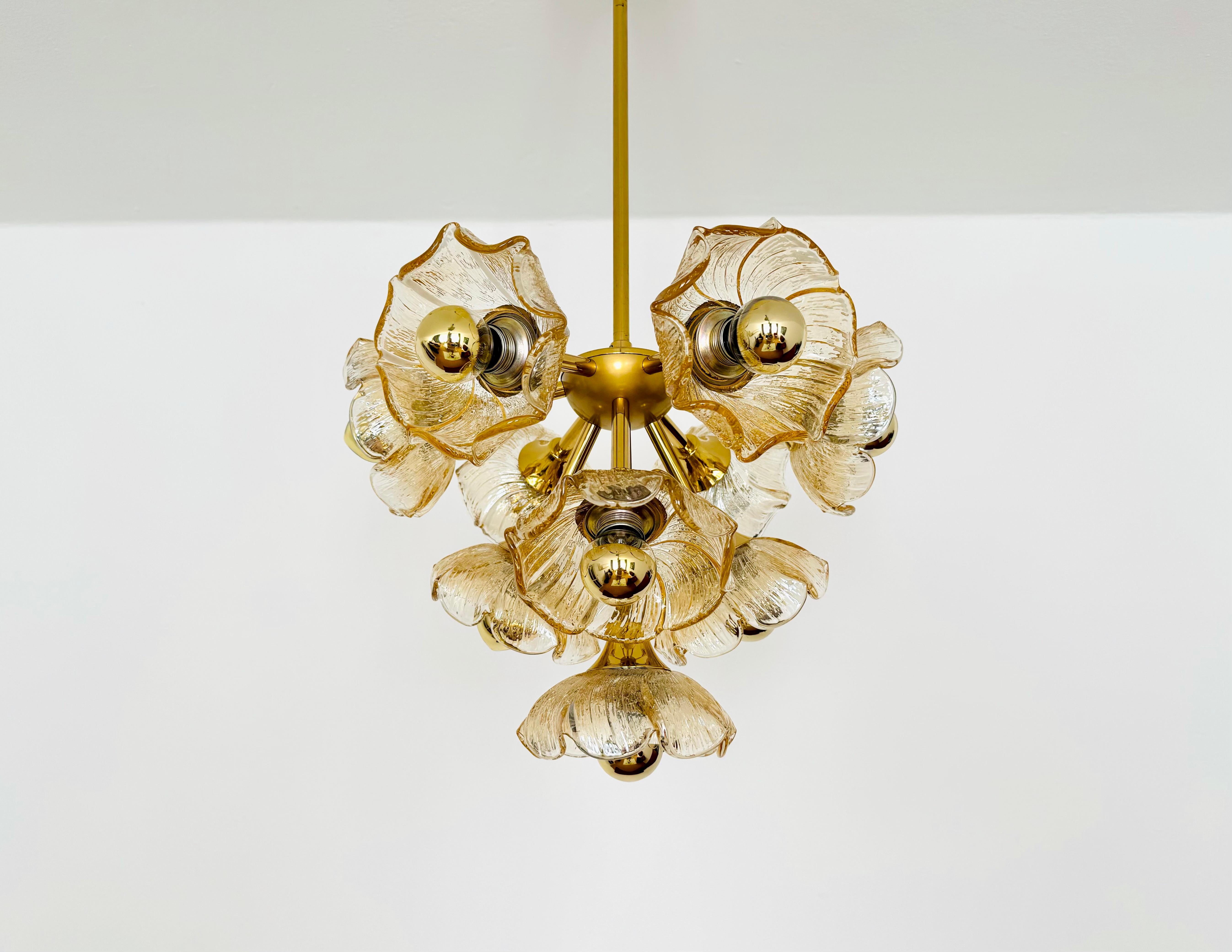 Mid-20th Century Floral Glass Chandelier For Sale