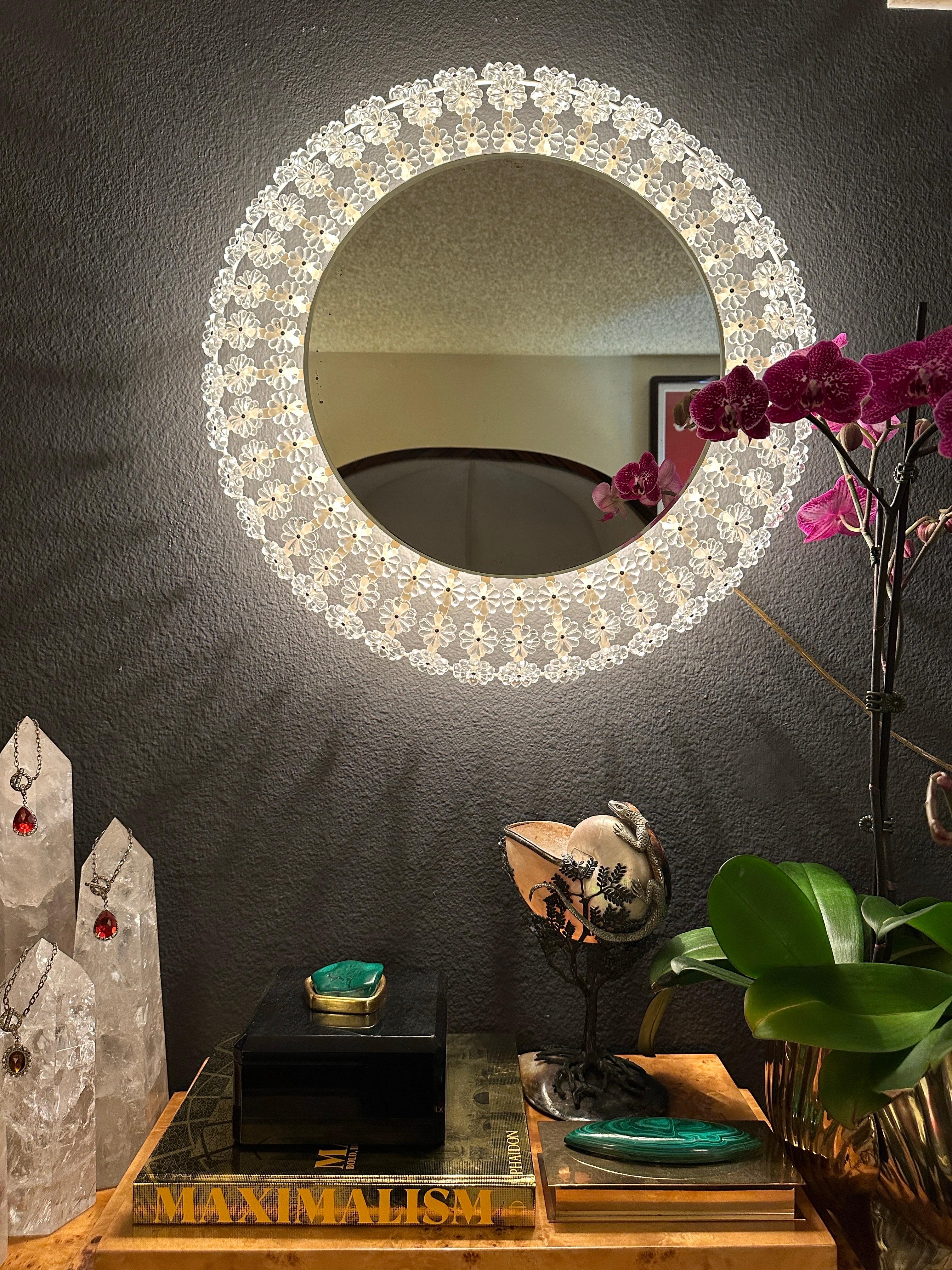 Moulage Miroir lumineux en verre floral en vente
