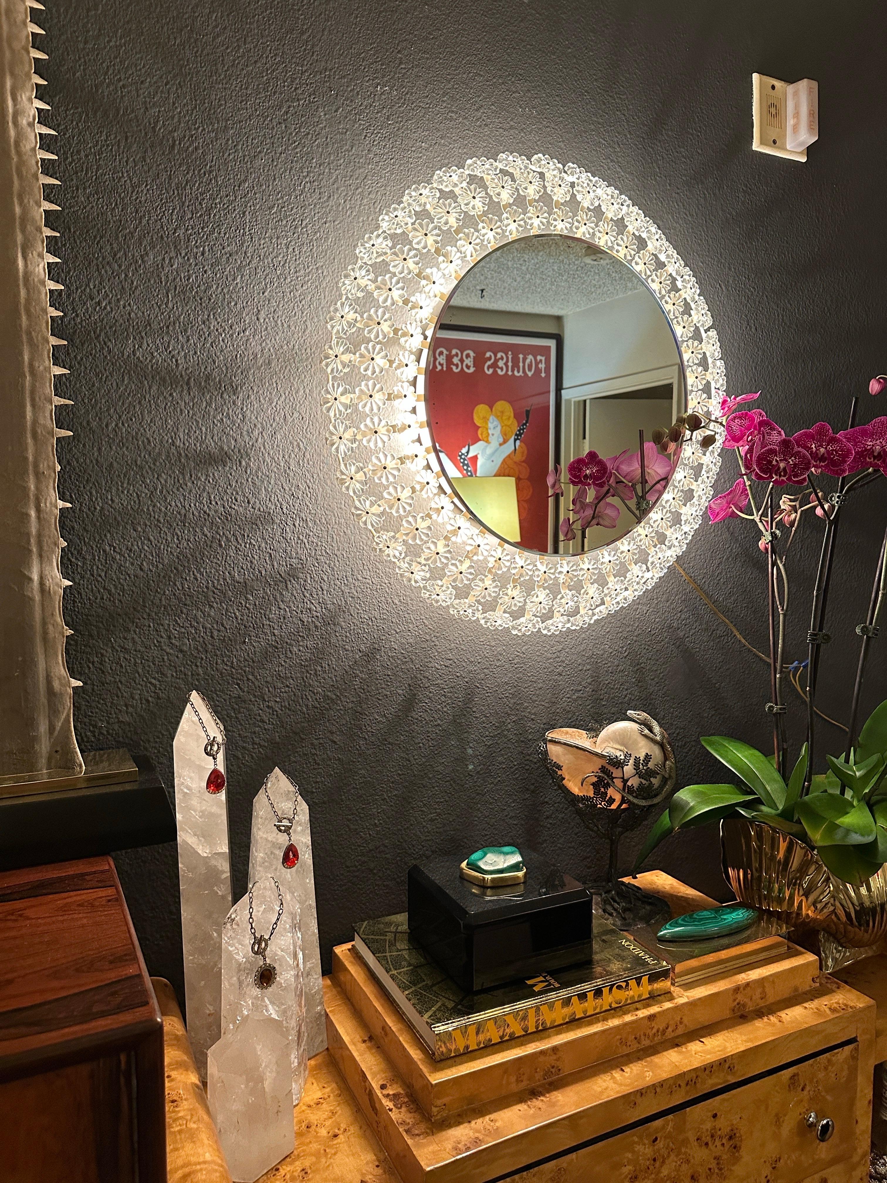 Miroir lumineux en verre floral Bon état - En vente à North Hollywood, CA