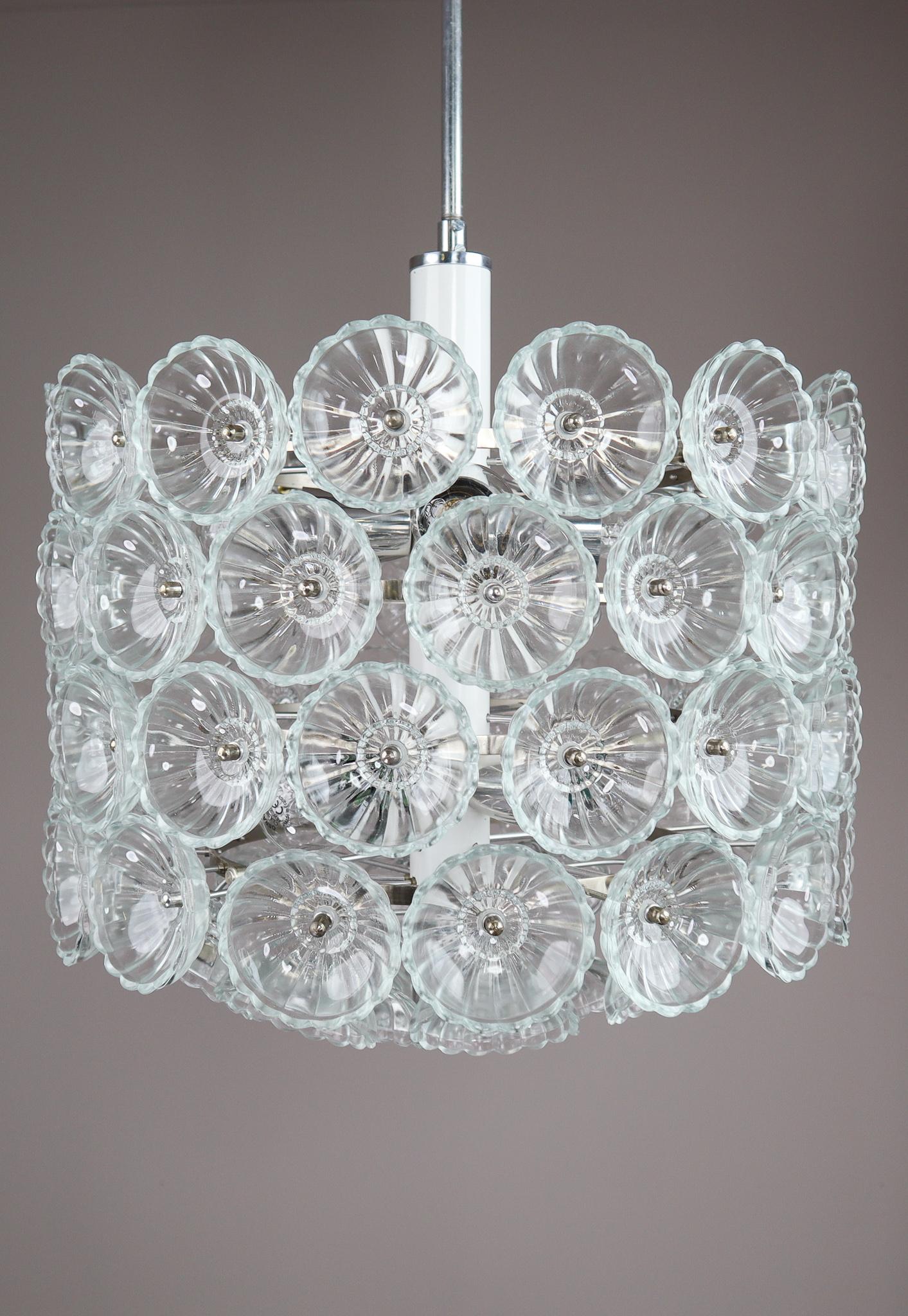 Floral Glass Pusteblume Sputnik Chandelier in Cylindrical Shape, 1960 Germany In Good Condition In Almelo, NL