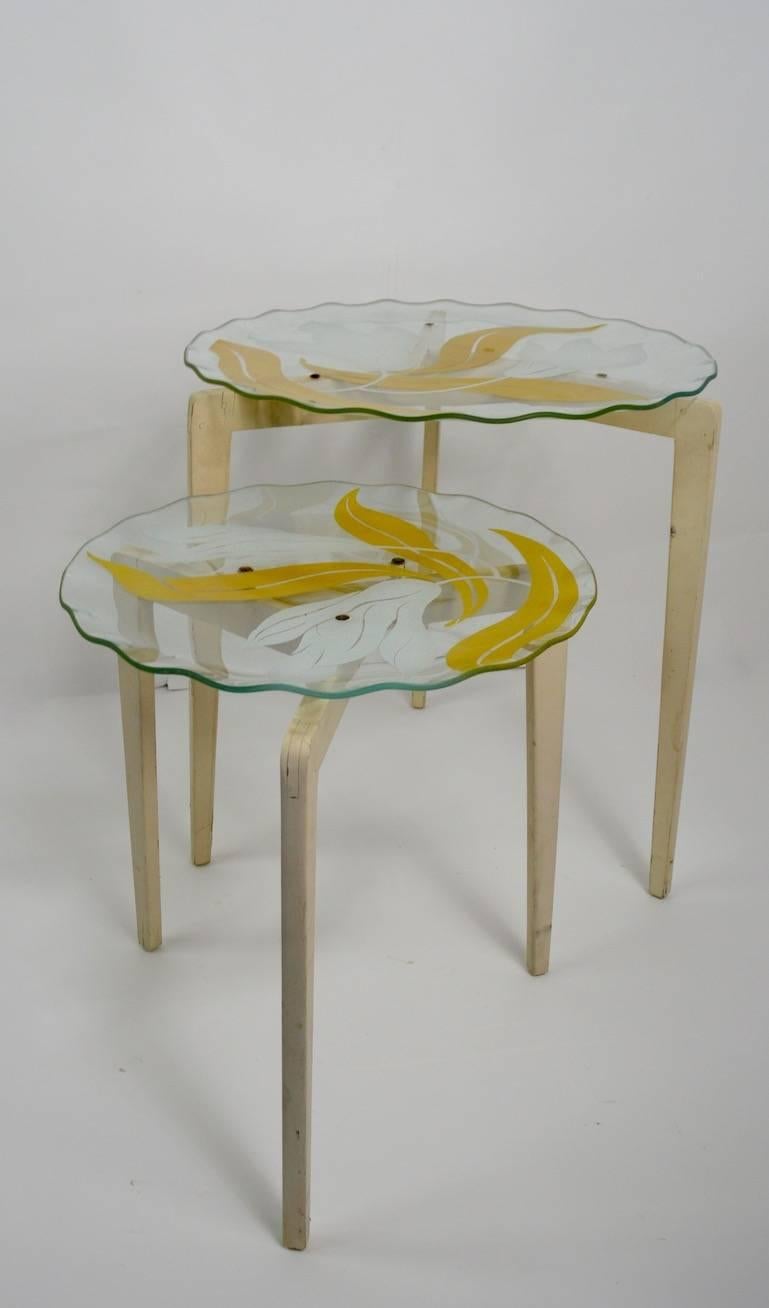 Floral Glass Top Tables In Good Condition In New York, NY
