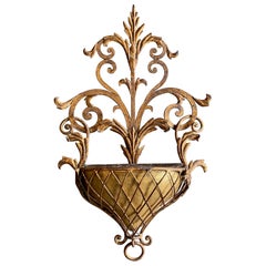 Floral, Golden Florentine Wall Plant Pot, 20th Century