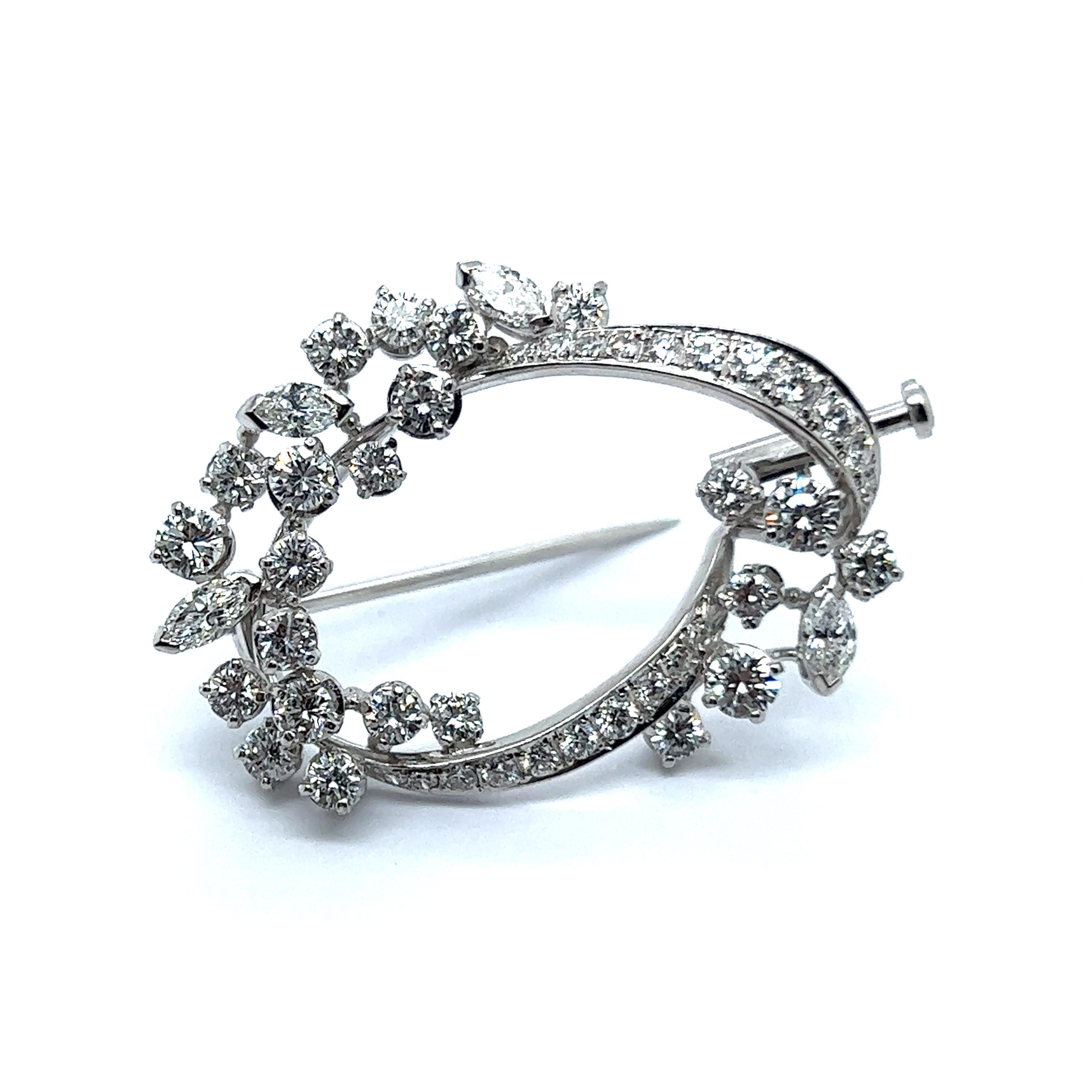 Brilliant Cut Floral Gübelin Brooch with Diamonds in 18 Karat White Gold For Sale